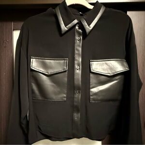 Express Black Blouse with Faux Leather Details